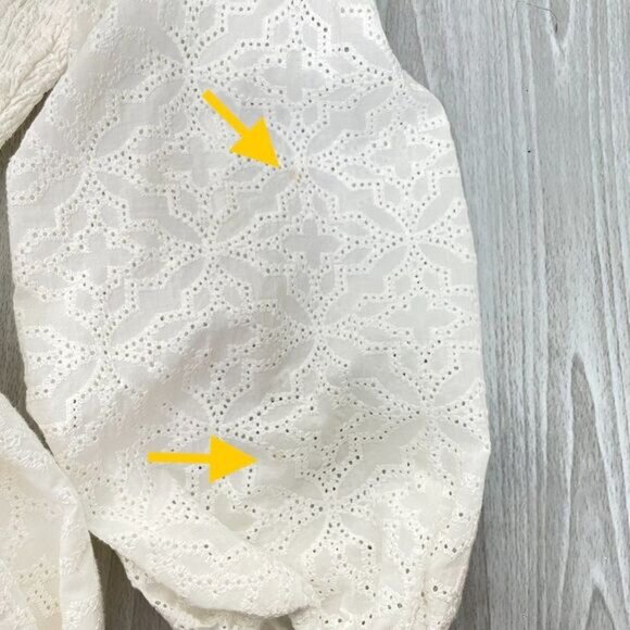 Veronica Beard Revolve Denise Smocked Long Sleeve Eyelet Mini Dress Off White 4 - Picture 12 of 14